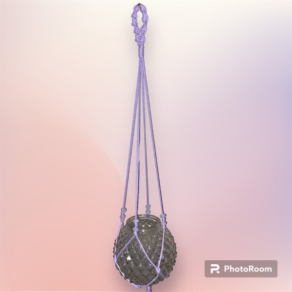 Hand Crafted Custom Macrame Plant or Light Hanger with Planter Pot - Picture 4 of 9